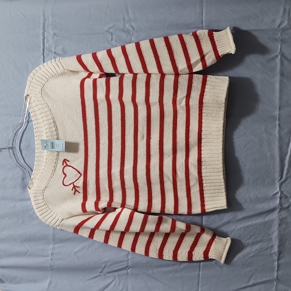 Loft Red Striped Sweater with Cute Arrow Heart Size XXS Petite - Picture 3 of 4